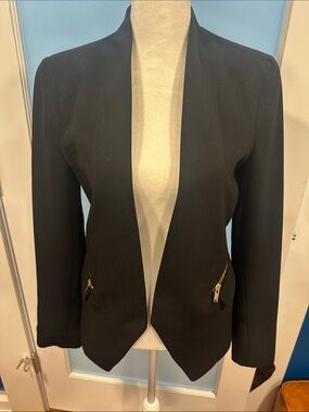 Zara Black Open Front Blazer with Gold Zipper Pockets